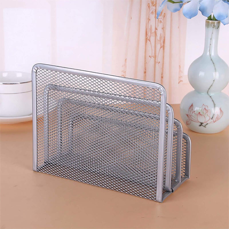 VANRA 2 Small Letter Sorters Desktop File Holder Organizer Metal Mesh with 3 Vertical Upright Compartments (2 Silver) - Image 4